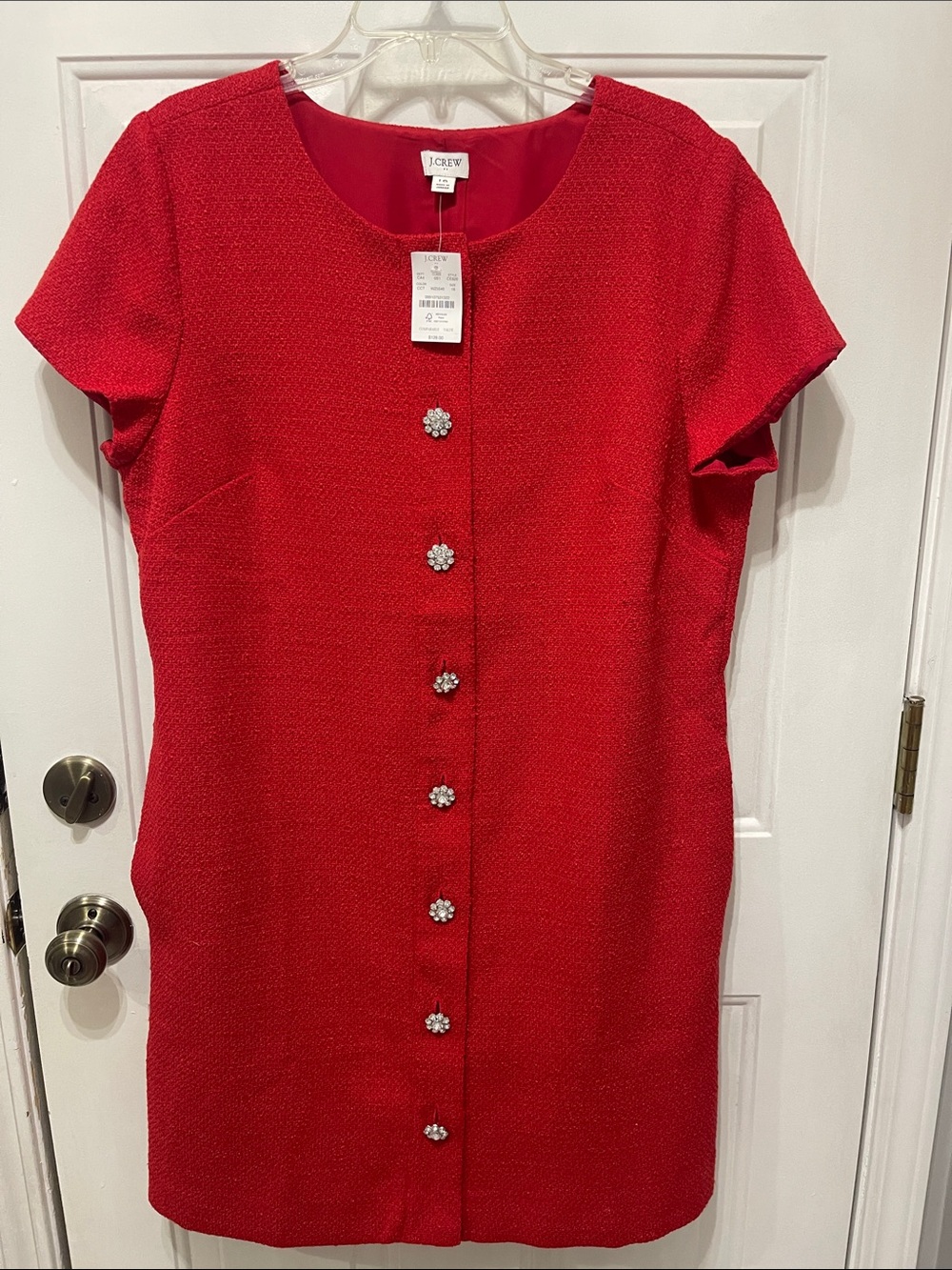 NWT $128 J. Crew Factory Red Cardinal Tweed Short Sleeve Dress Size 16 - Picture 5 of 9